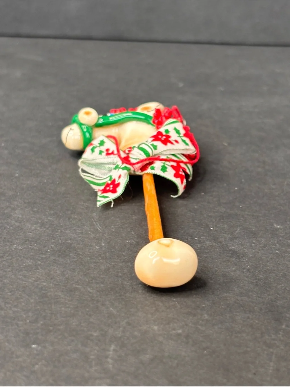 Vintage Salt Dough Christmas Ornament Hand Made Stick Horse With Bow 4.5”